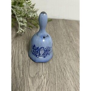 Vintage Blue White Porcelain Bell With Flowers And Praying Hands Cottage Country